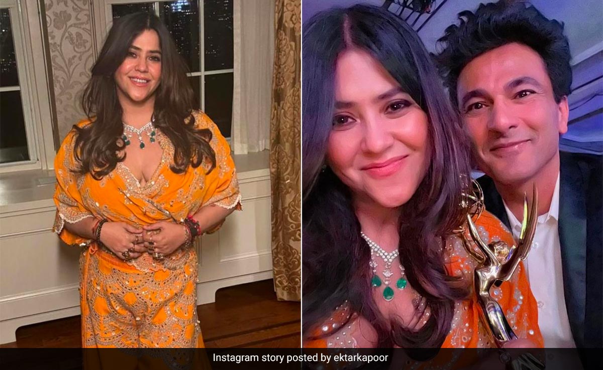 Ekta Kapoor Dazzled Brightly In A Zesty Orange Ethnic Co-Ord Set To Take Home Her 2023 Emmy Award
