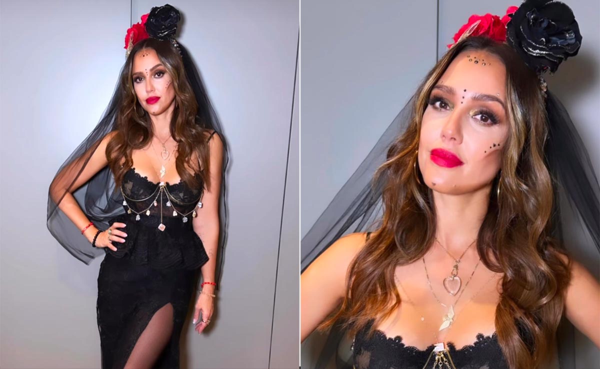 With Chiseled Cheeks And Bold Red Lips, Jessica Alba Spices Up Day Of The Dead Celebration