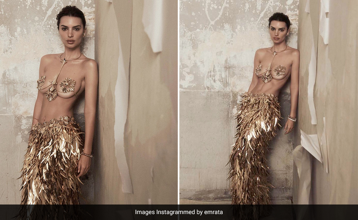 Anyone Would Mistake Emily Ratajkowski For A Celestial Sun Goddess In A Gilded Golden Co-Ord Set