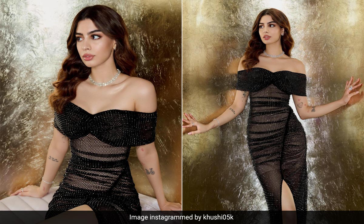 Khushi Kapoor Is All About The Bling This Season In A Black Glitzy Off-Shoulder Number