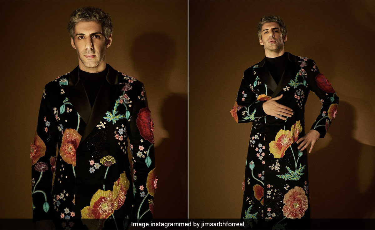 Jim Sarbh's Black Trench Suit Is All The Flower Power The Emmy 2023 Red Carpet Needed