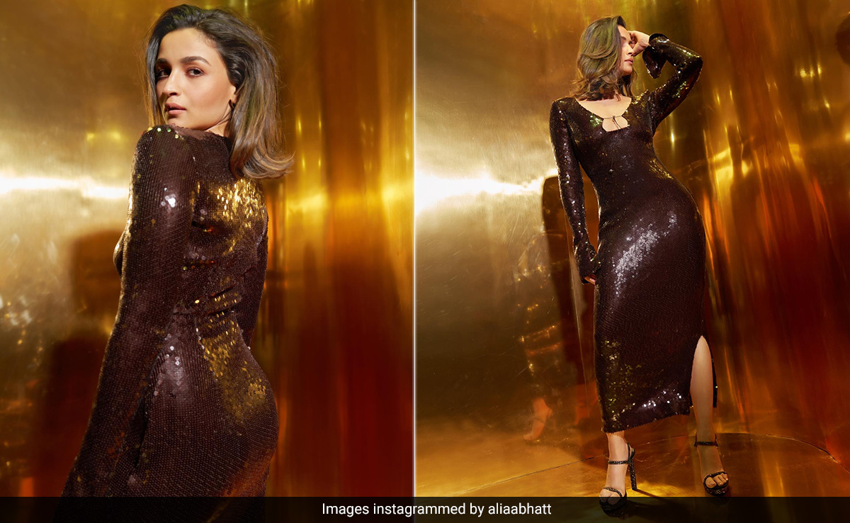 Alia Bhatt Spills The <i>Koffee</i> Beans Rather Stylishly In A Burgundy Sequin Midi Dress