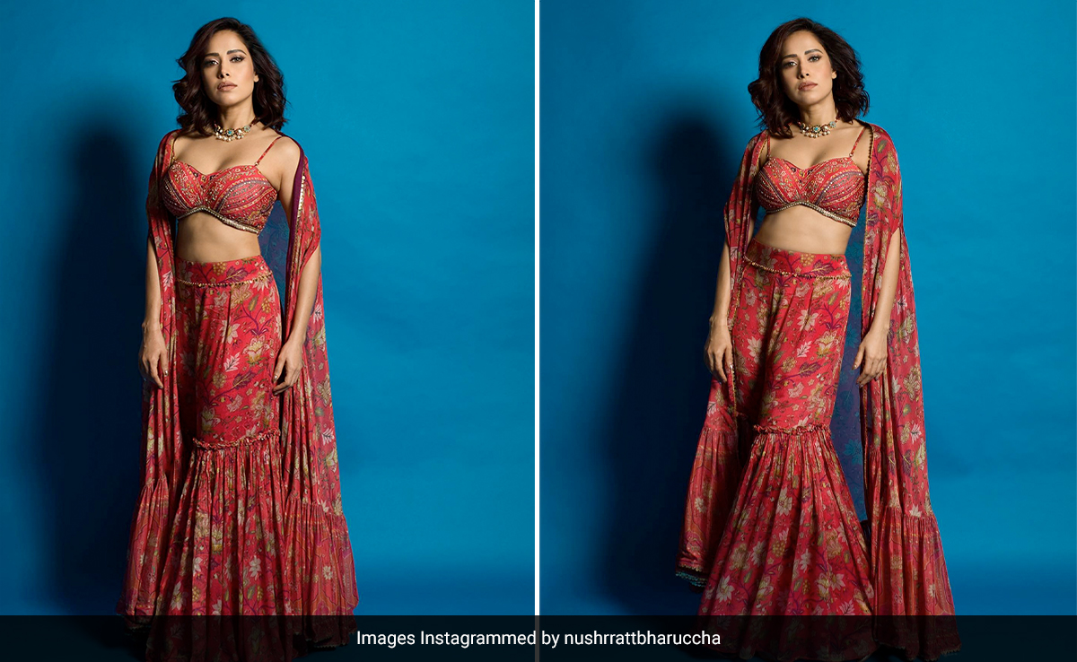 Nushrratt Bharuccha "Striking A Pose" In A Floral Fusion Set Is Our Spring Day Festive Vibes In Autumn