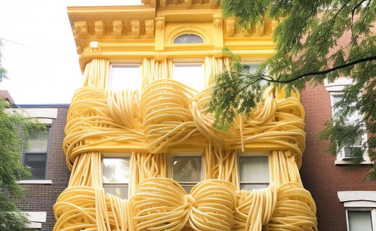 Artist Uses AI To Cover Buildings In Pasta, "When Can We Move In?" Asks Internet