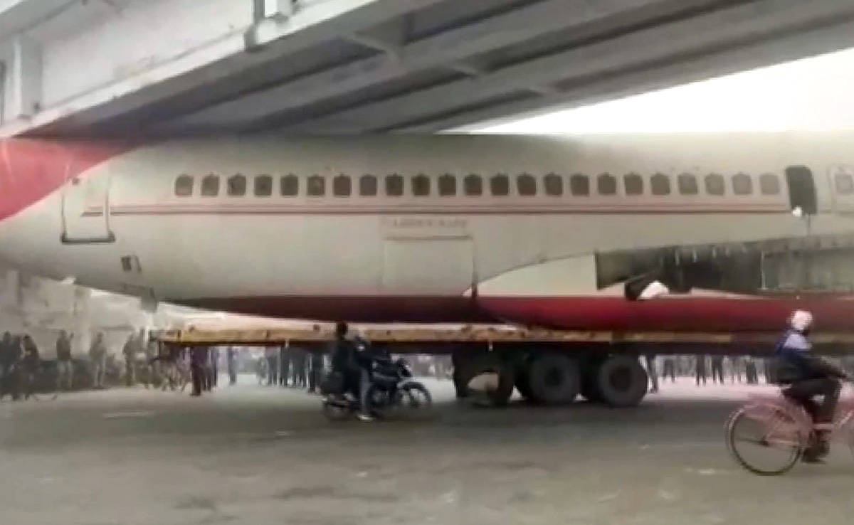 Video: Plane Gets Stuck Under Bridge In Bihar, Causes Massive Traffic Jam