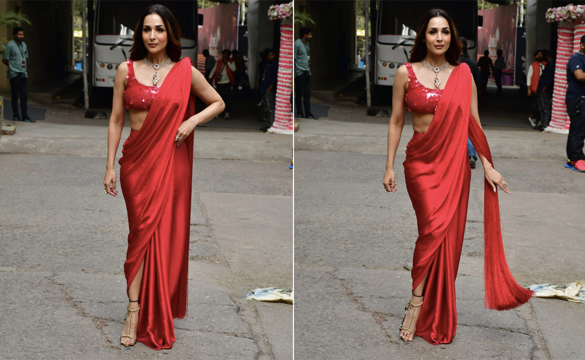 Malaika Arora Fuses The Spirit Of Christmas And Festivities In One Ravishing Red <i>Saree</i>