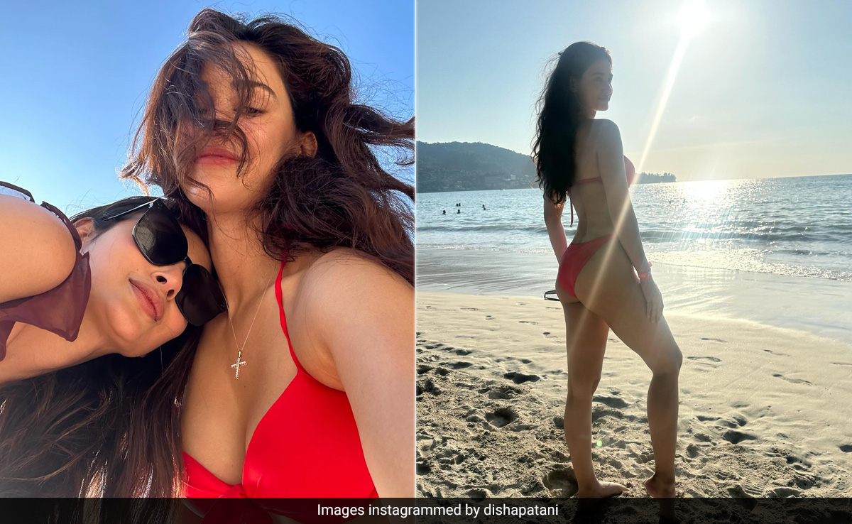 Disha Patani Is Merry At The Beach In A Christmas Red Swim Set With A Bow