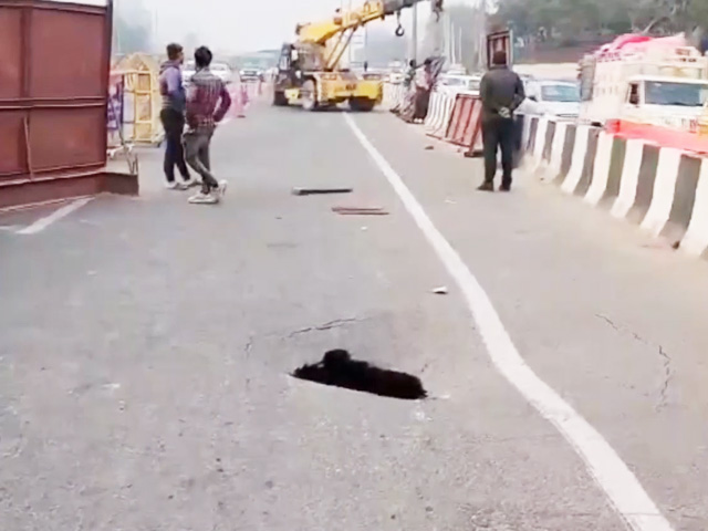 Portion Of Road On Gurugram Flyover Caves In