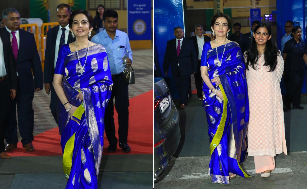 Nita Ambani Embraces Traditional Sophistication In A Gorgeous Blue And Gold Silk <i>Saree</i>