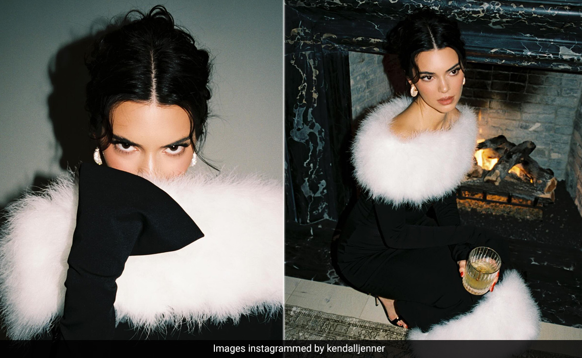 Kendall Jenner In A Furry Black Column Dress Delivers Classic Hollywood Glamour