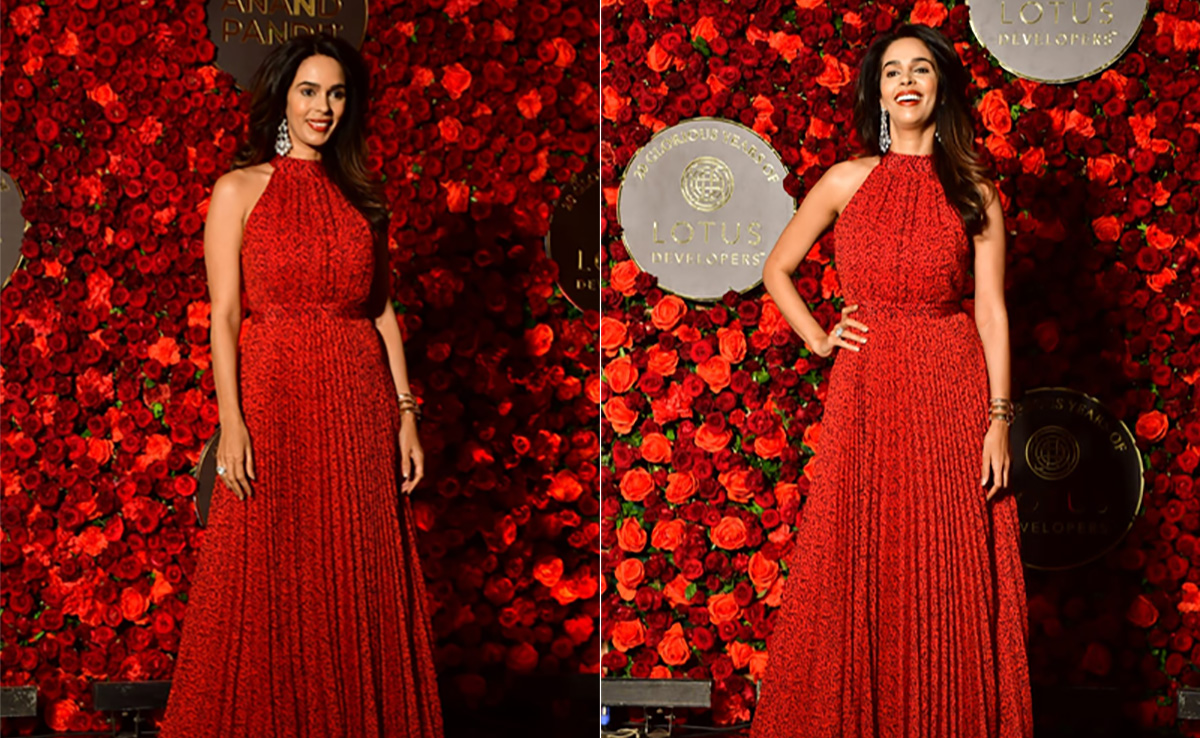 Mallika Sherawat In A Pleated Red Gown Looks Ready To Deck The Halls Fabulously In Time For Christmas