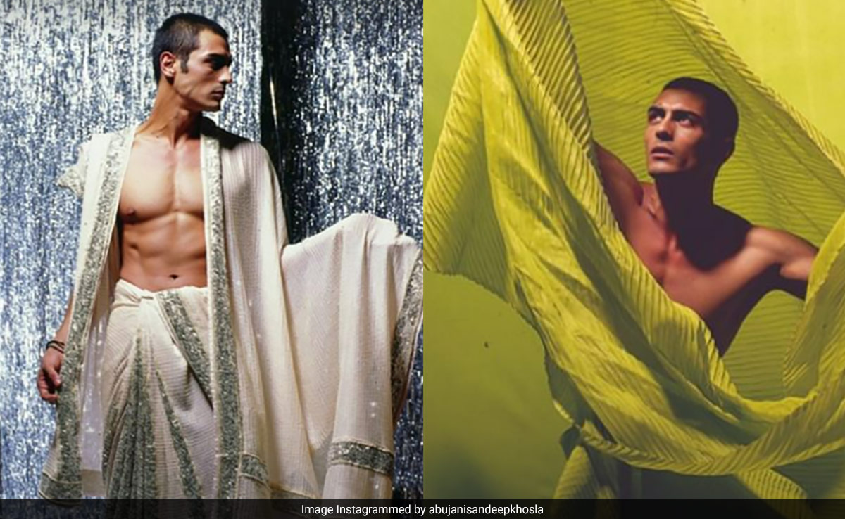 Back When Arjun Rampal Wore An Abu Jani-Sandeep Khosla <i>Saree</i> For A Photoshoot In 1994