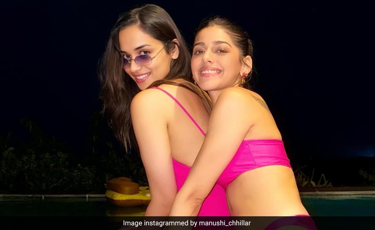Manushi Chhillar And Alaya Furniturewalla Embrace Barbiecore Trend In Fuchsia Pink Swimwear