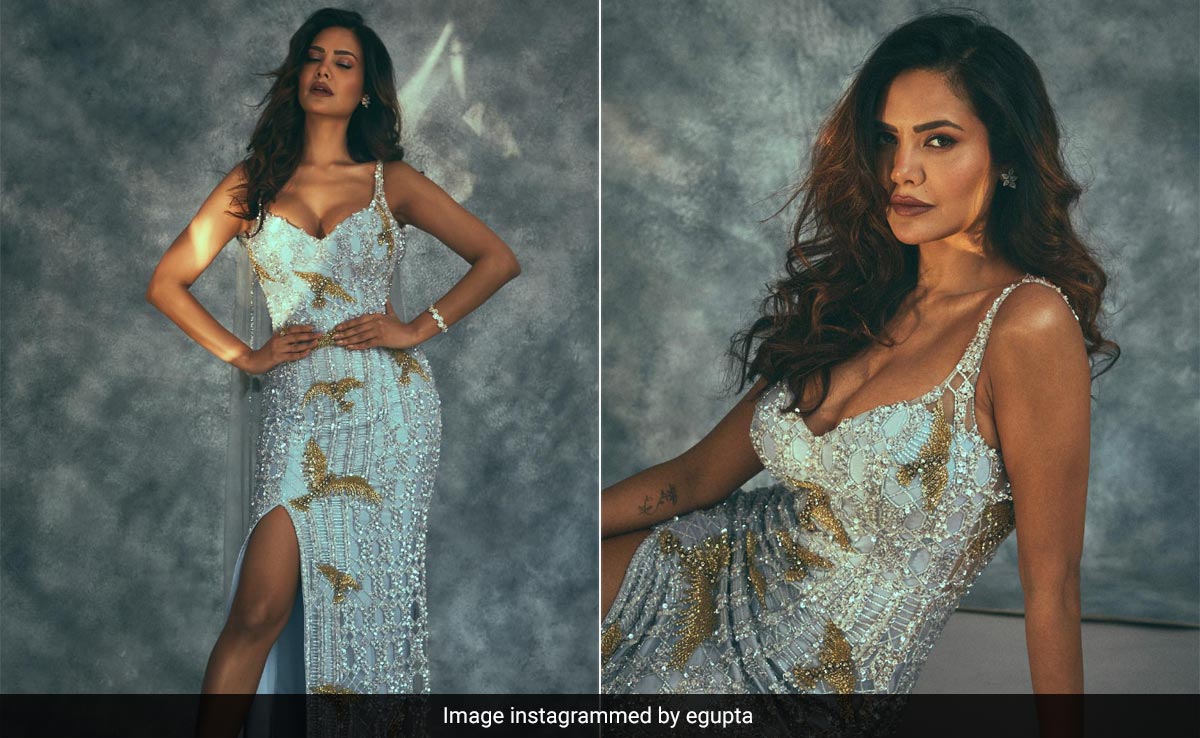 Esha Gupta Creates Princess Magic In A Zara Umrigar Sequinned Icy Blue Evening Gown