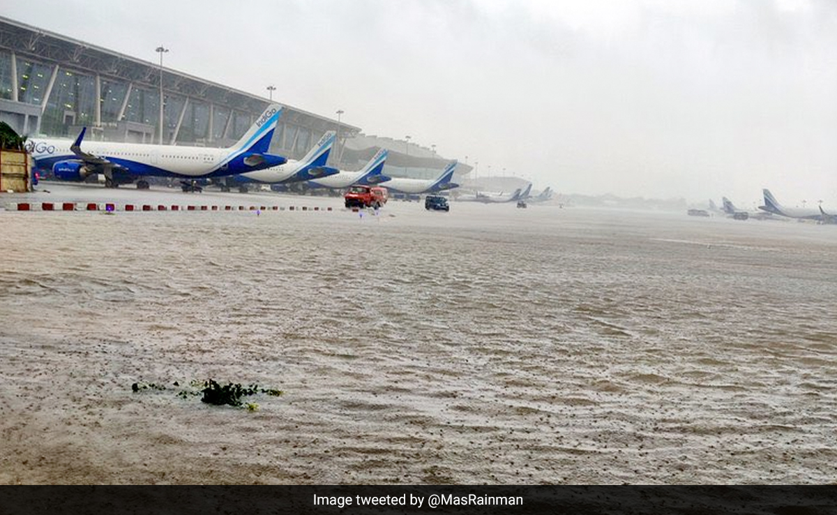 Watch: Planes Grounded As Rainwater Enters Chennai Airport Runway