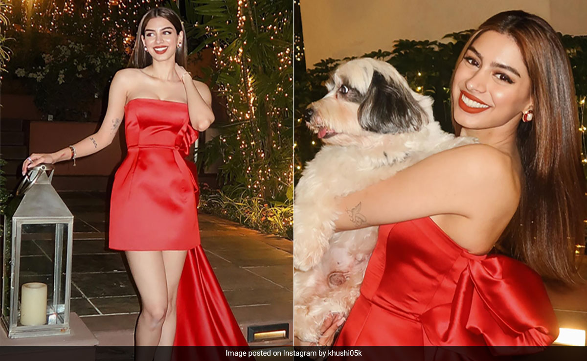 Khushi Kapoor Gives A Retro Spin To Holiday Dressing In A Red Mini Dress With A Trail