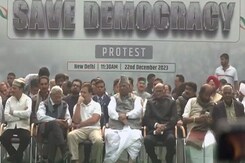 "Save Democracy": INDIA Bloc Leaders Protest Over Mass Suspension Of MPs "Save Democracy": INDIA Bloc Leaders Protest Over Mass Suspension Of MPs