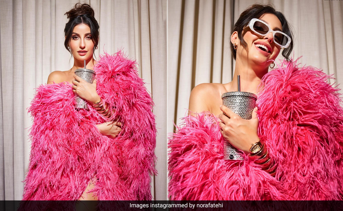 Looks Like The Candy Store Went To Nora Fatehi In A Feathery Pink Gown Instead