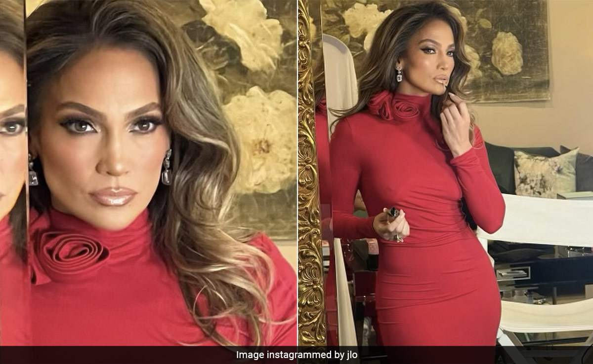 Jennifer Lopez Is In A Sizzling Red Dress But Her Festive Makeup Will Still Be The Talk Of The Town