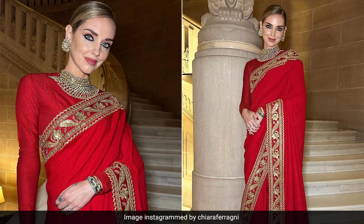 Chiara Ferragni Is Wrapped In Royal Indian Perfection With Sabyasachi's Signature Red <i>Saree</i> And Jewels