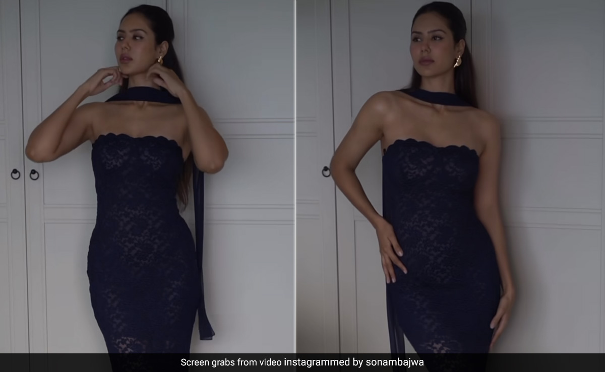 Sonam Bajwa's Blue Strapless Lace Maxi Dress With A Scarf Is Minimal Only In Essence Not Effect