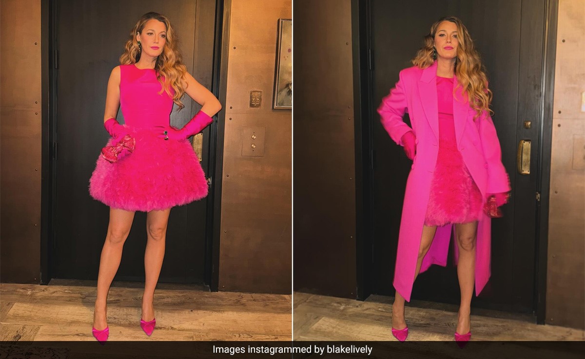 If You Asked Santa For A Very Chic Barbie For Christmas, Blake Lively In A Hot Pink Fur Dress Is The Answer To Your Fashion Prayers