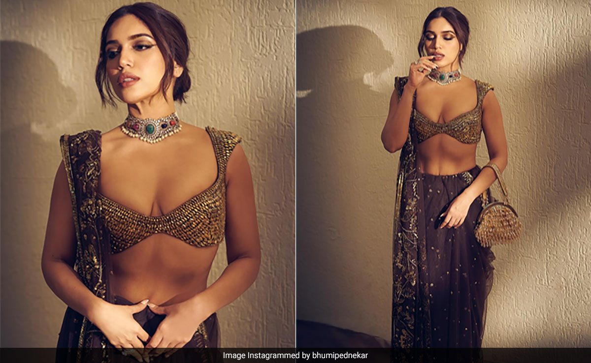 Bhumi Pednekar In A Glitzy Gold Manish Malhotra <i>Saree</i> Doesn't Need To Do Much Else To Grab Our Attention