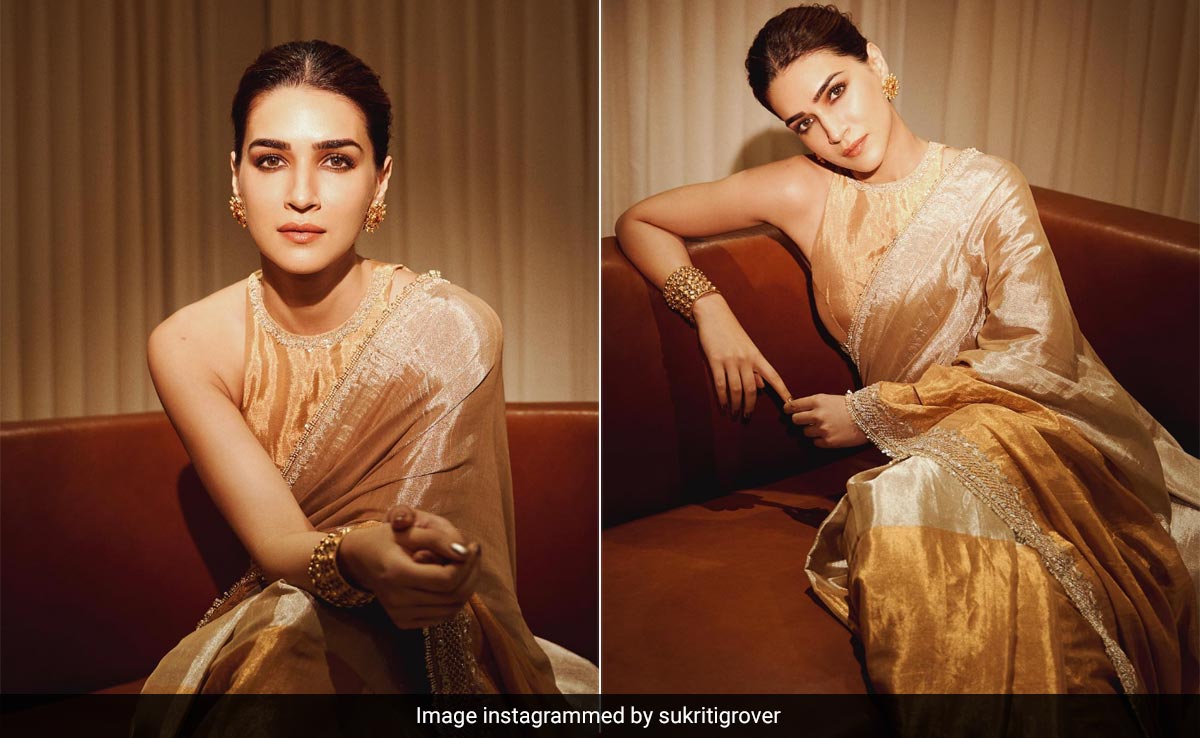 Kriti Sanon In A Gold <i>Saree</i> Is The Most Stunning Wedding Guest This Season