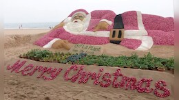 Sudarsan Pattnaik Creates "World's Biggest" Santa Sculpture With Onions, Sand