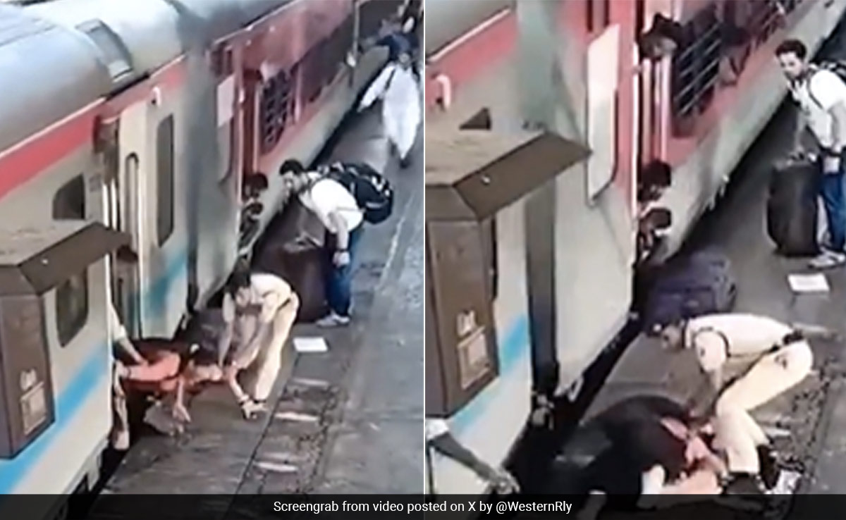 Watch: Railway Cop Saves Woman Who Fell While Trying To Board Moving Train