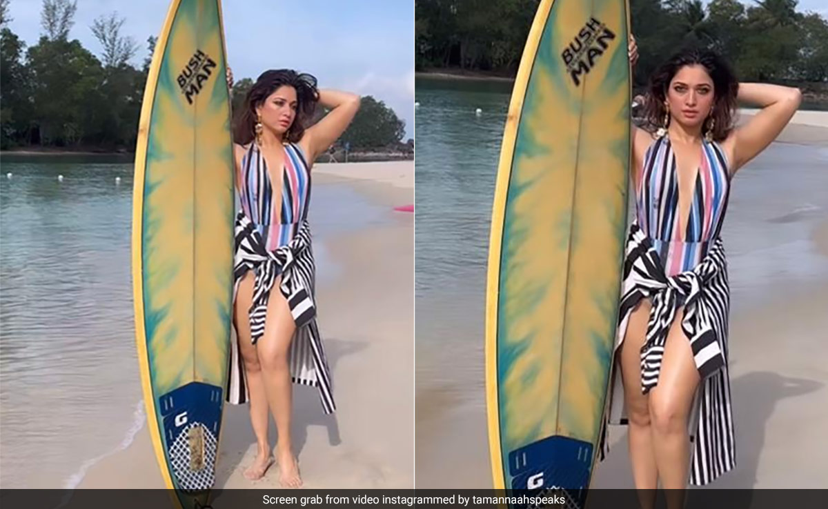 Tamannaah Bhatia In A Holiday-Ready Striped Swimsuit Is Her 2023 Recap Video's Crowning Glory