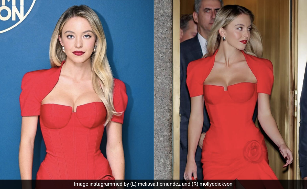 Sydney Sweeney In A Custom Balmain Rosette Dress Lends Holiday Style That's Red Carpet Worthy