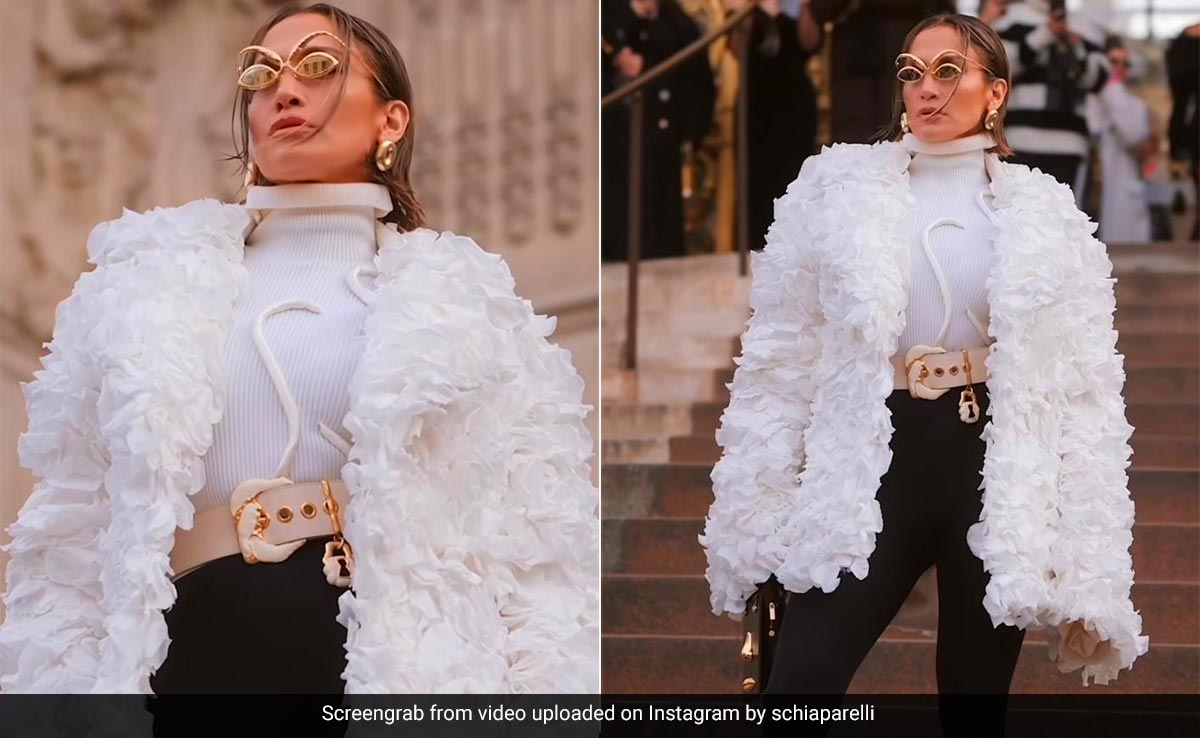 Jennifer Lopez Was A Diva In Full Bloom Featuring A Coat With 7,000 Rose Petals For Schiaparelli's Show At Paris Fashion Week