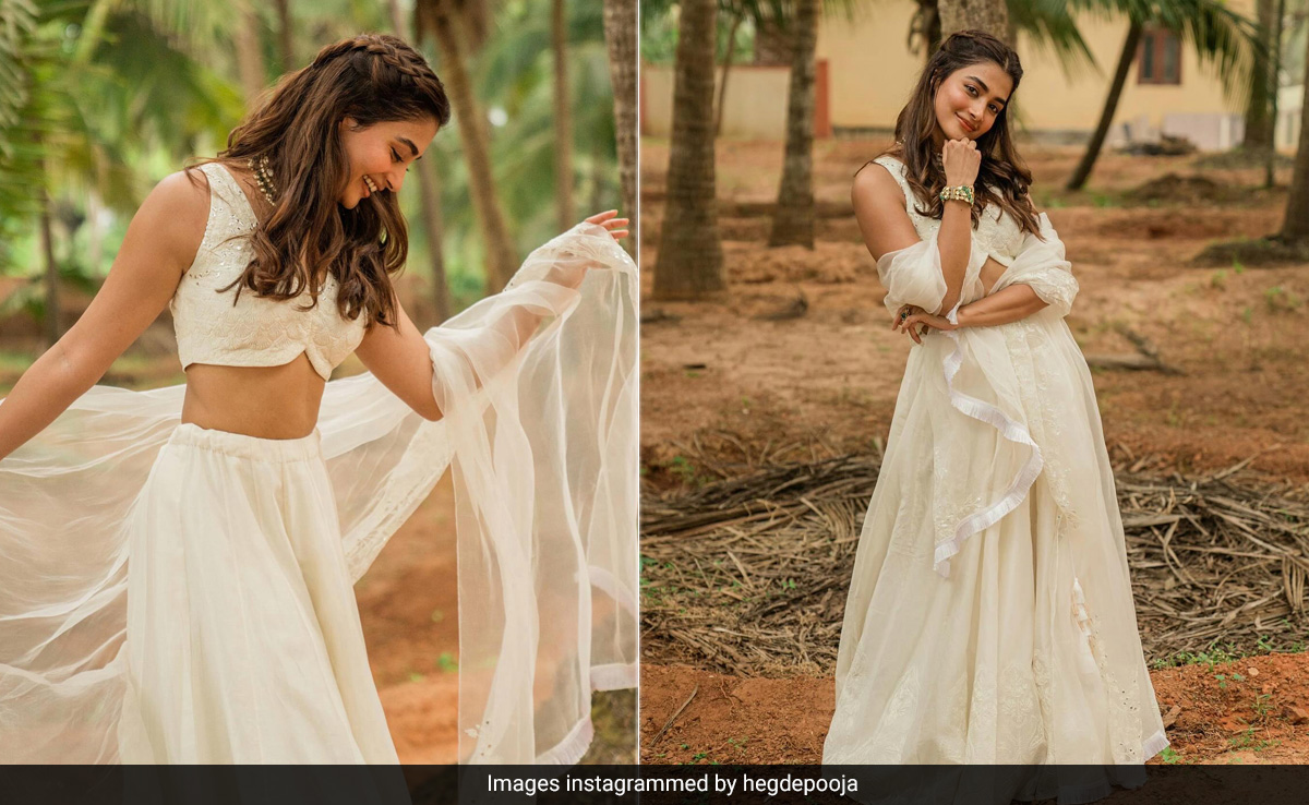 Pooja Hegde Gears Up For Wedding Season In A Devnaagri-Crafted Ivory <i>Chanderi</i> Silk <i>Lehenga</i>