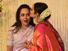 Rekha Kisses Dear Friend Hema Malini At Ira's Reception