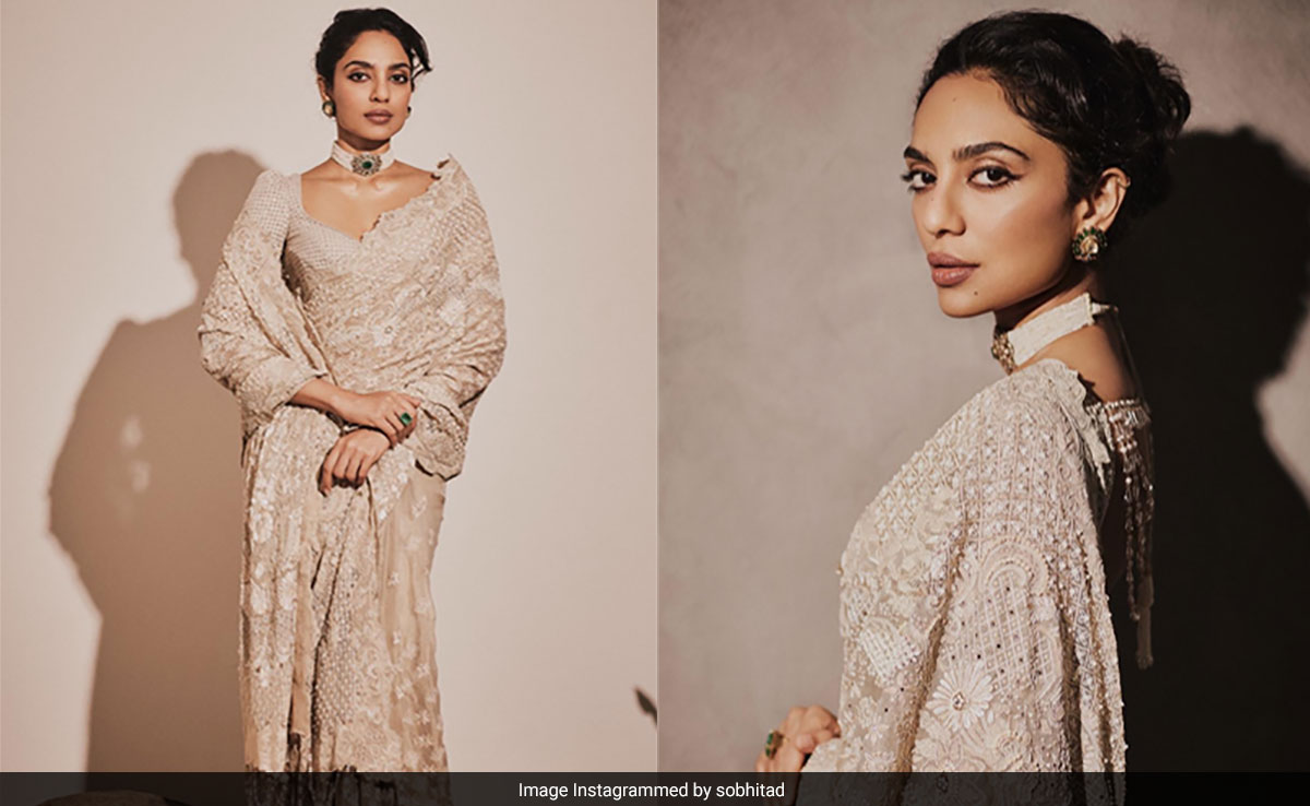 Sobhita Dhulipala's Tarun Tahiliani Pastel Lace  <i>Saree</i> Features An Elaborately Beaded Blouse