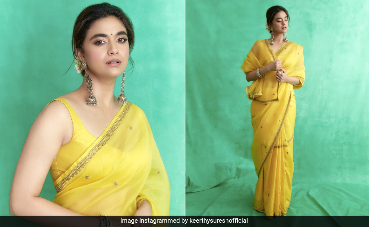 Keerthy Suresh's "New Beginnings" Start In A Sunny Yellow Raw Mango <i>Saree</i>