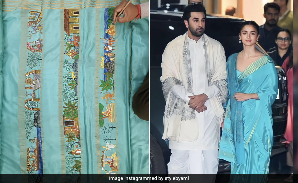 Alia Bhatt's Turquoise Blue Silk <i>Saree</i> Took 100 Hours To Make And Has A Special <i>Ramayana</i> Connection