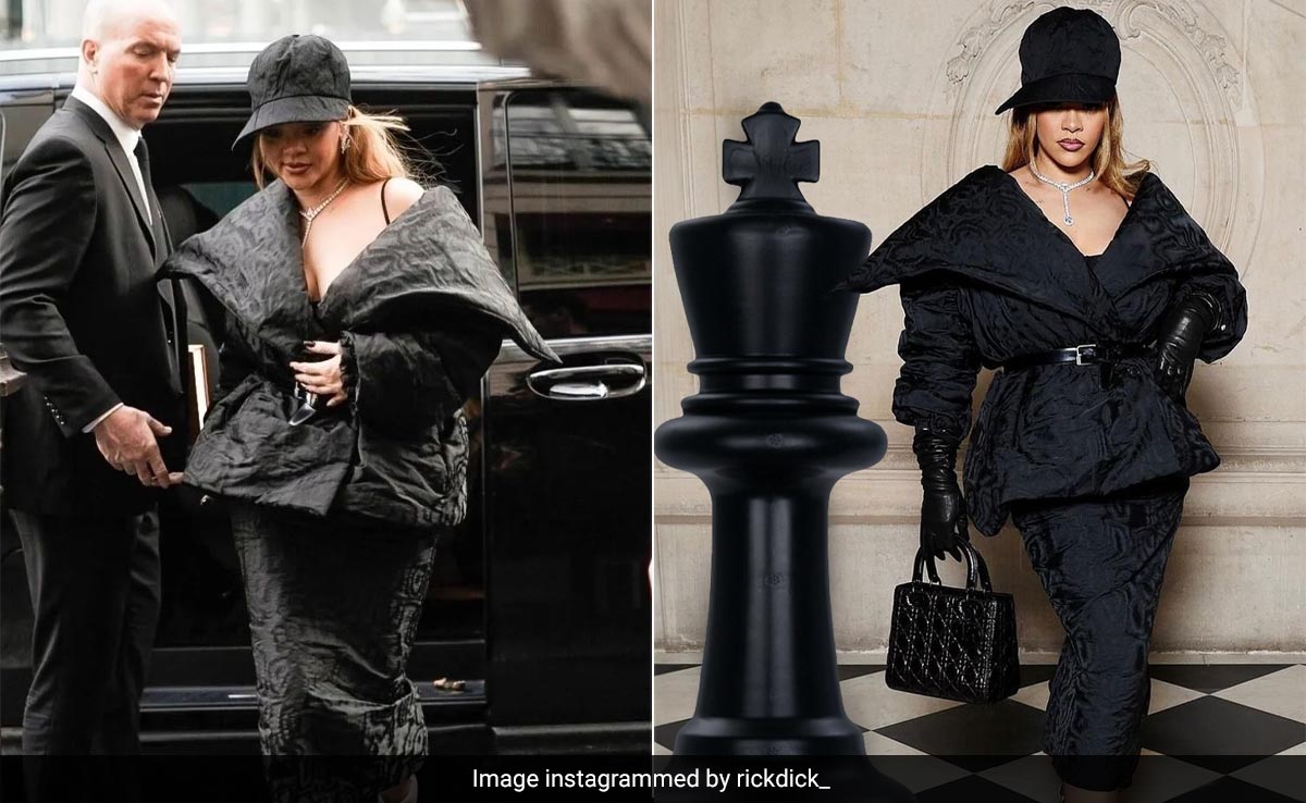 Rihanna Exudes Sophistication In A Stunning Jacquard Skirt Suit And Hat At Paris Fashion Week 2024