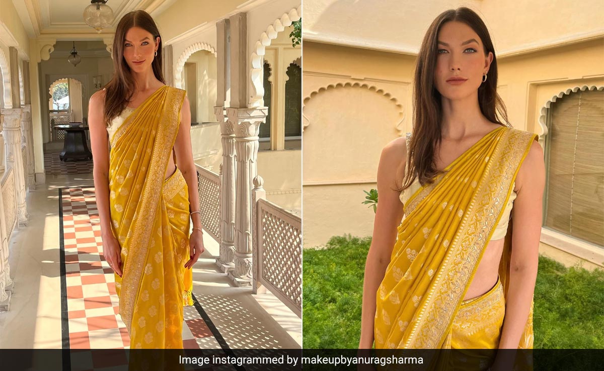 Golden Hour "On Udaipur Time" Comes Mostly From Karlie Kloss Basking In A Mustard Yellow Anita Dongre <i>Saree</i>