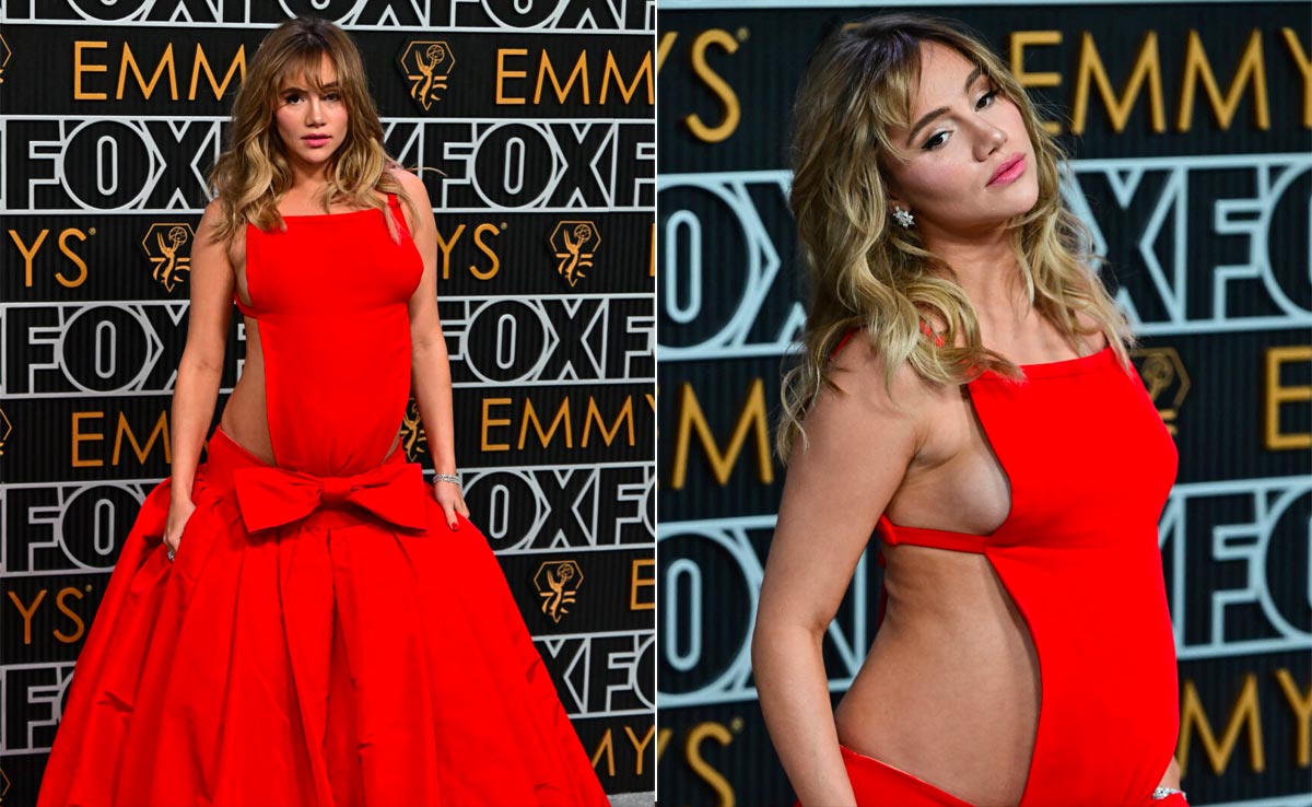 Pregnant Suki Waterhouse Owned The 2024 Emmys Red Carpet In A Backless Red Valentino Gown With Her Bare Baby Bump On Display