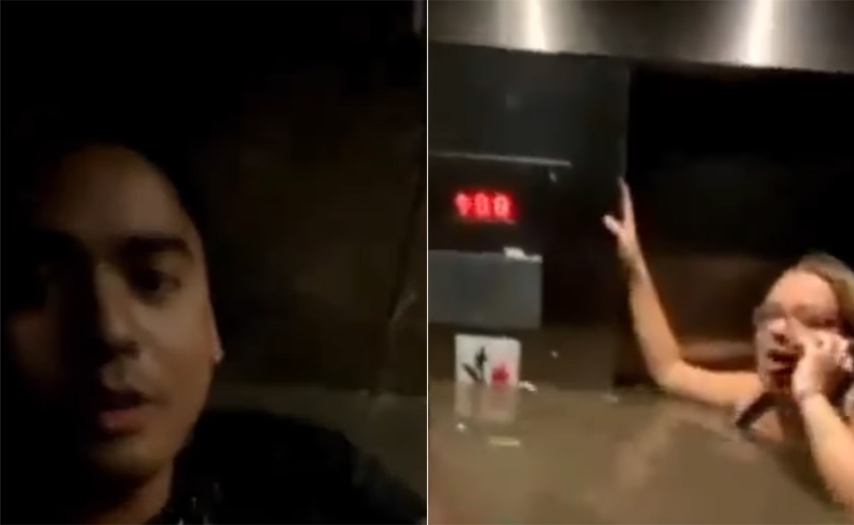 लिफ्ट में फंसे 3 दोस्त, फिर गर्दन तक पहुंचा बाढ़ का पानी, VIDEO देख अटक जाएंगी सांसें