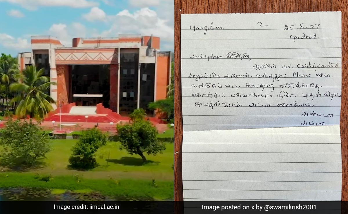 ''Precious'': IIM Alumnus Shares Pic Of Letter His Mother Sent During First Year Of College
