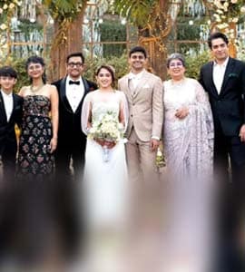 kiran khan designer dresses Ira And Nupur Shikhare With Aamir Khan, Rao, Reena Dutta, Junaid And Azad In A Grand Pic From Their Wedding bf50-70 Alouette Backless Halterneck Maxi Bridal gown Size:Medium (81cm)/ Regular