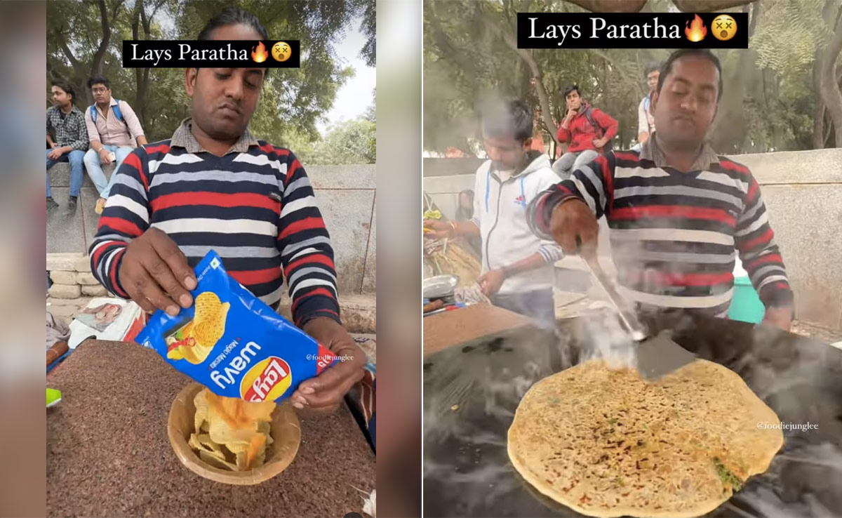 "Gen Z Paratha" - Street Vendor Stuffing <i>Paratha</i> With Chips Raises Eyebrows Online