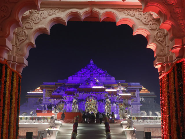 Ayodhya Ram Temple Lit Up Ahead Of Consecration Ceremony