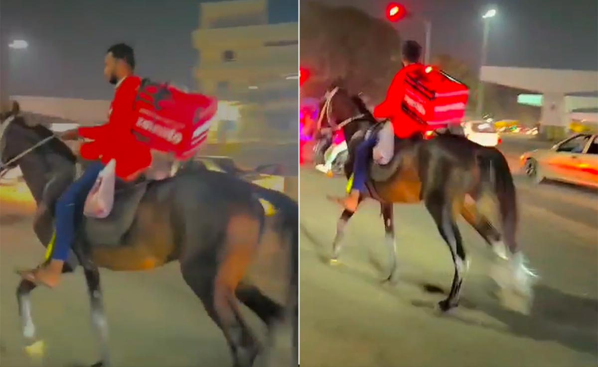 Video: Zomato Agent Delivers Food On Horse Amid Long Queues At Petrol Pumps