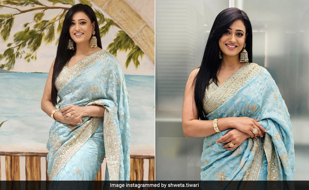 It's Shweta Tiwari's Icy Blue Festive <i>Saree</i> Making Chilly Winter Days Look Even Cooler