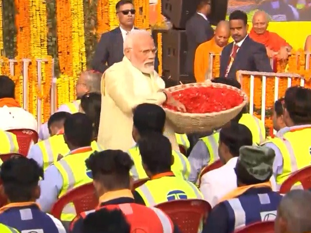 Watch: PM Modi Showers Flower Petals On Ram Temple Construction Crew