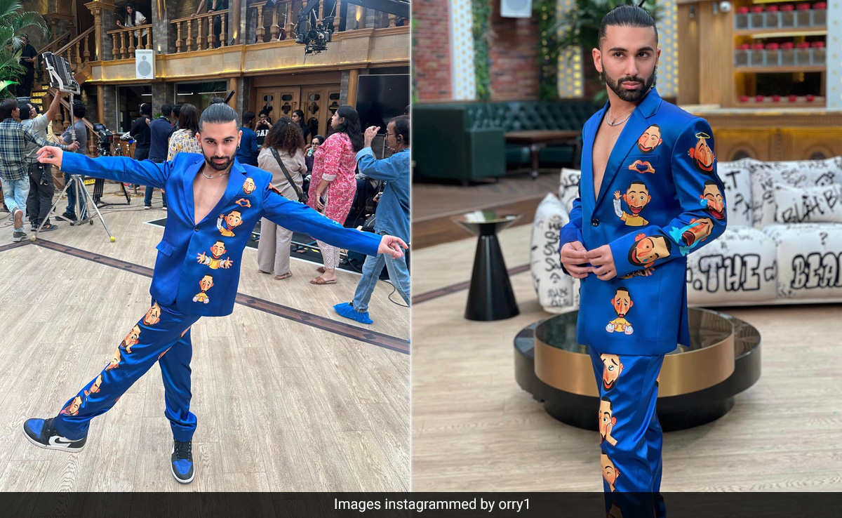 Orry Loves Orry So Much That He Wore His Own Emojis On A Bright Blue Pantsuit